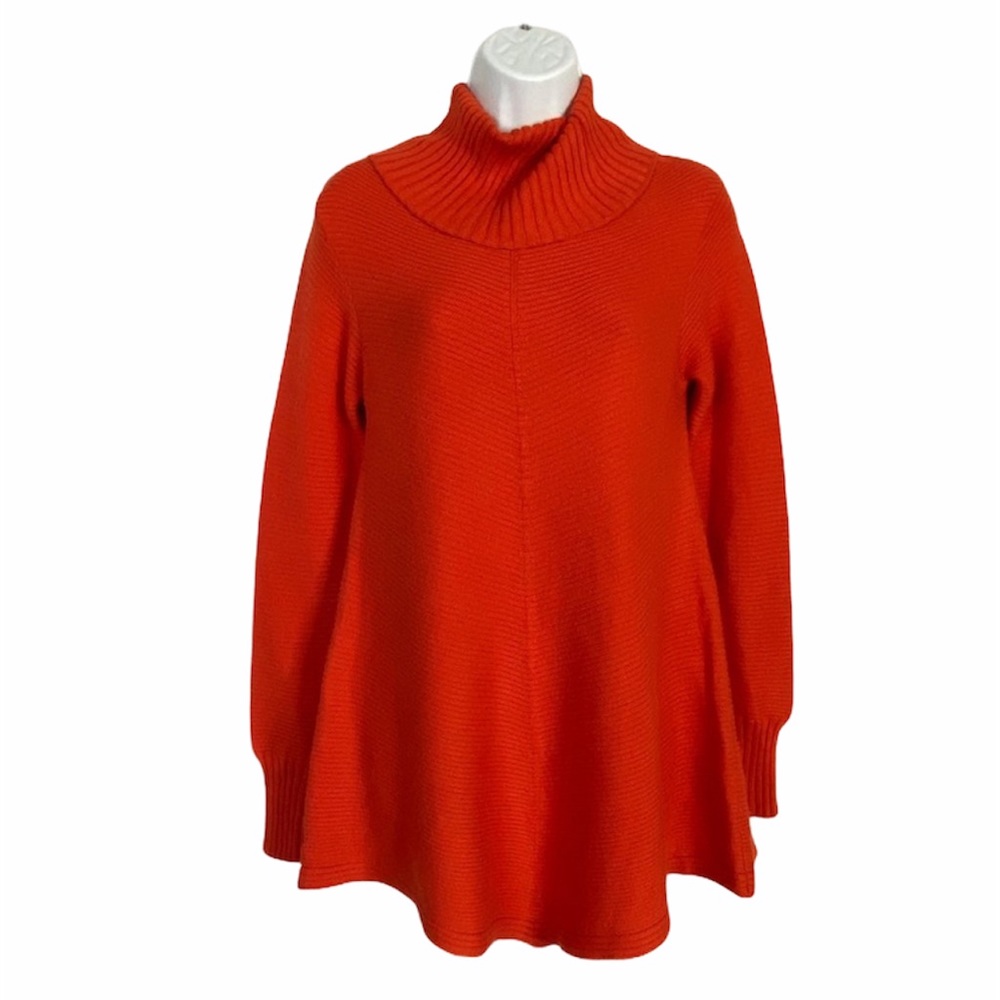 Renuar Orange Knit Cowl Neck Flare Sweater